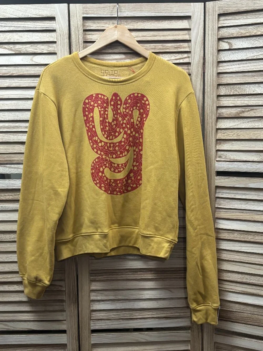 NWT Go To The Devil "Snake" Sweatshirt Mustard Yellow, Asymmetrical Sleeve, XL - Picture 1 of 7